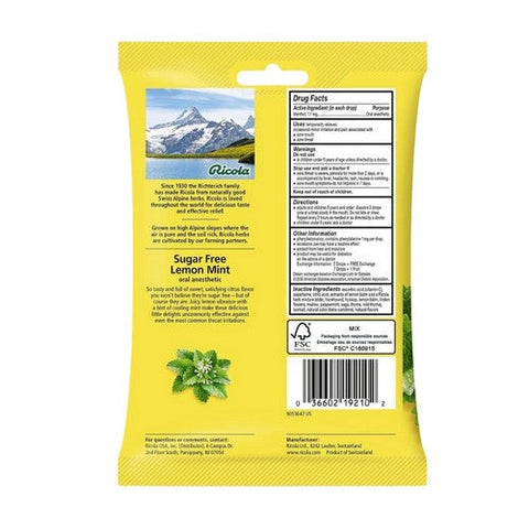Ricola, Oral Anesthetic Drops Sugar Free Lemon Mint, 19 Count Ricola