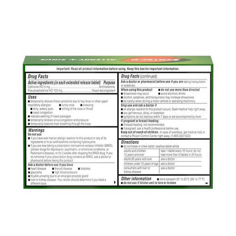 Zyrtec, Allergy + Sinus 12 Hour Extended Release Tablets, 24 Count Zyrtec