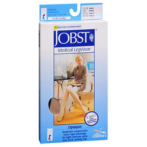 Jobst, Opaque Compression Stockings 15-20 Closed Toe Knee Highs Silky Beige, 1 Pair