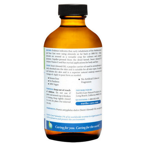 Earth's Care, Sweet Almond Oil 100% Pure and Natural, 8 OZ Earth's Care