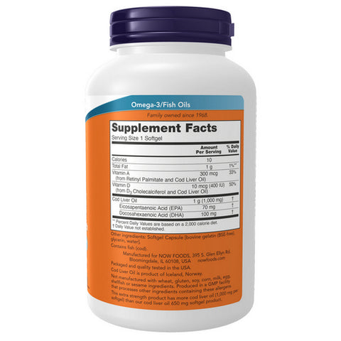 Now Foods, Cod Liver Oil, 1000 mg, 180 SoftGels