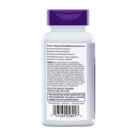 Natrol, Vitamin D3 Bone And Joint Health Strawberry, 5000 IU, Strawberry 90 Tabs