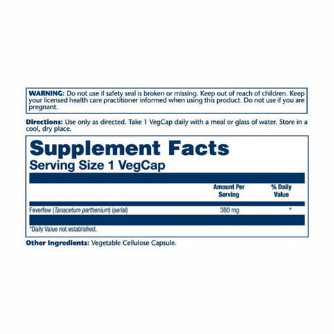 Solaray, True Herbs Feverfew, 380 Mg, 100 Veg Caps Solaray