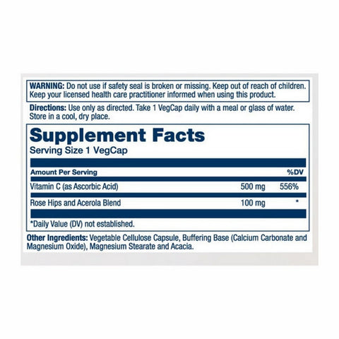 Solaray, Vitamin C Plus Rose Hips & Acerola, 500 mg, 100 Caps