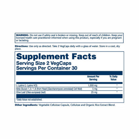 Solaray, L-Lysine & Beta Glucan, 1,000 mg, 60 Caps