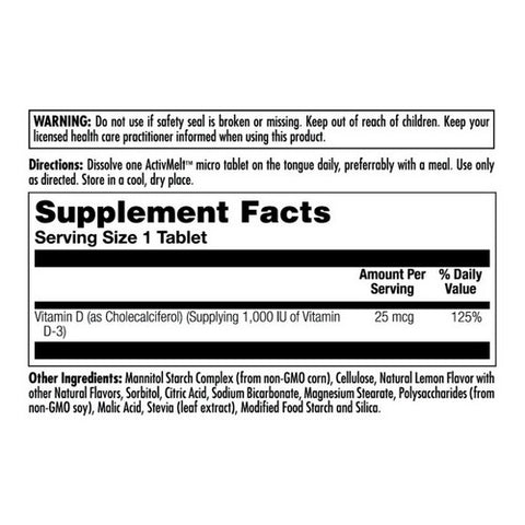 Kal, D-3 ActivMelt, 1,000 IU, 100 Tabs