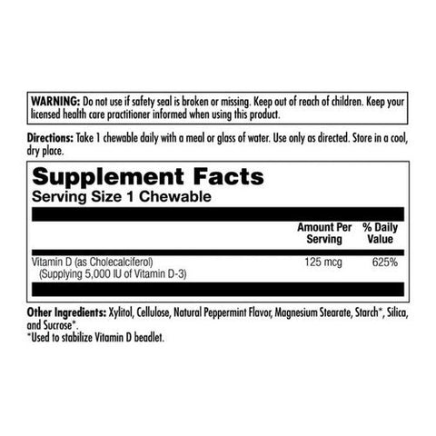 Kal, Ultra D-3, 5,000 IU, Peppermint 60 Chews Kal