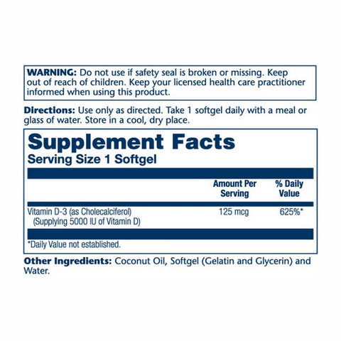 Solaray, Super Bio Vitamin D-3, 5,000 IU, 120 Softgels
