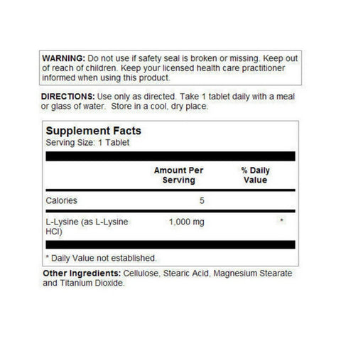 Kal, L-Lysine, 1,000 mg, 100 Tabs