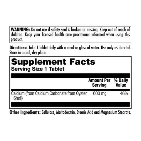 Kal, Oyster Shell Calcium, 600 mg, 100 Tabs