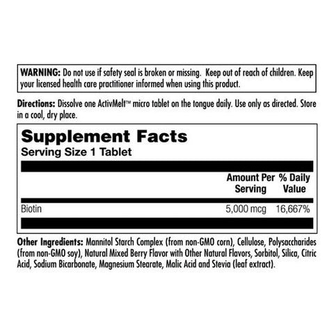 Kal, Biotin ActivMelt, 5,000 mcg, 100 Tabs Kal