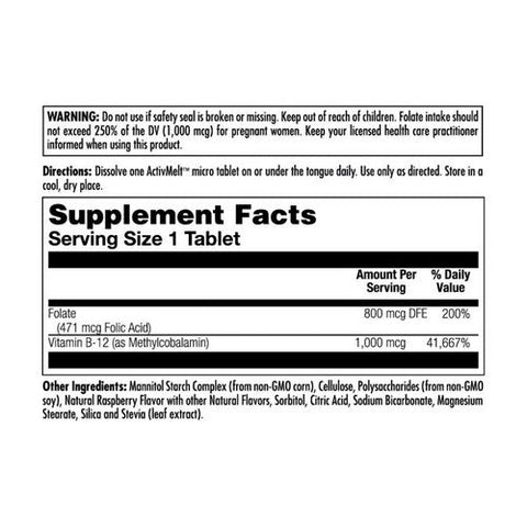 Kal, Folic Acid & B-12 ActivMelt, Raspberry 60 Tabs Kal