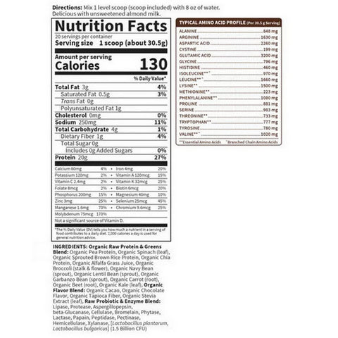 Garden of Life, Raw Protein and Greens, Chocolate 611g
