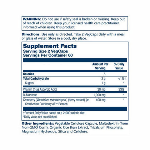 Solaray, D-Mannose with CranActin, 1000 mg, 120 Veg Caps Solaray