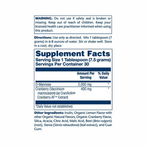 Solaray, D-Mannose with CranActin, Lemon Berry 216 Grams