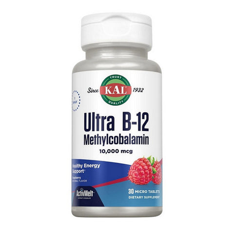 Kal, Ultra B-12 Methylcobalamin ActivMelt Vegetarian Raspberry, 10000 mcg, 30 Count