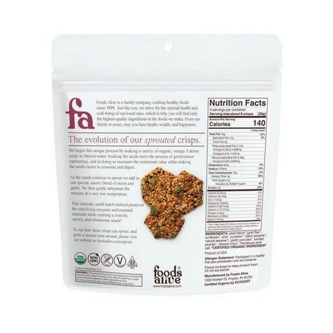 Foods Alive, Organic Sprouted Crisps Onions And Garlic, 4 Oz