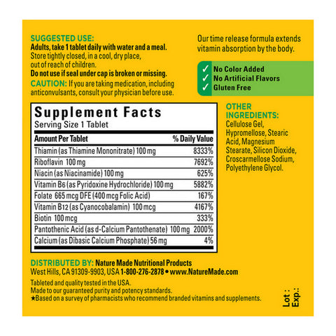 Nature Made, Nature Made Balanced Vitamin B-100 Complex Tablets, 60 Tabs