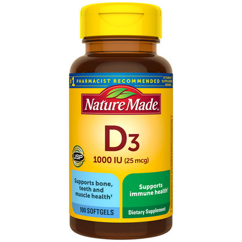 Nature Made, Nature Made D3 Liquid Softgels, 1000 IU, 100 Caps