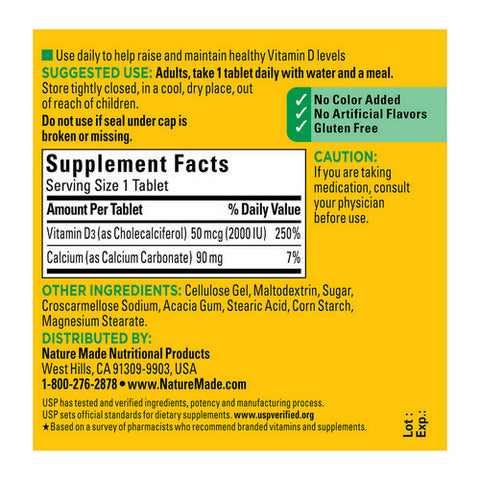 Nature Made, Nature Made Vitamin D3 Tablets, 2000 IU, 100 Tabs