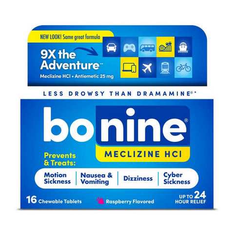 Bonine, Motion Sickness Chewable Tablets Raspberry Flavored, 16 Tabs