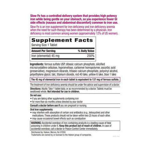 Slow Fe, Slow Release Iron Supplement, 30 Tabs Slow Fe
