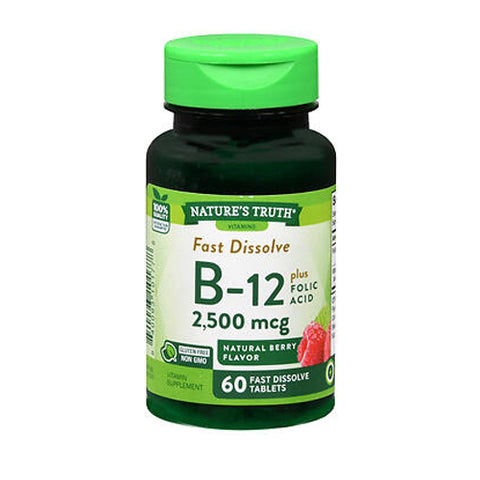 Nature's Truth, Vitamin B-12 Plus Folic Acid, 2500 mcg, Natural Berry Flavor, 60 Tabs