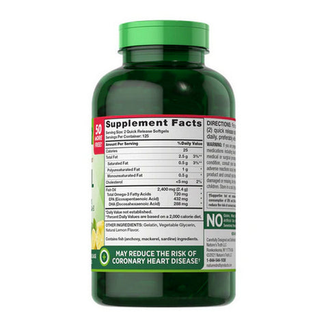 Nature's Truth, Fish Oil Quick Release Softgels Natural Lemon Flavor, 2400 Mg, 250 Caps