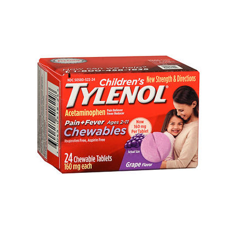 Tylenol, Children's Pain + Fever, Grape Flavor, 24 Chewable Tabs