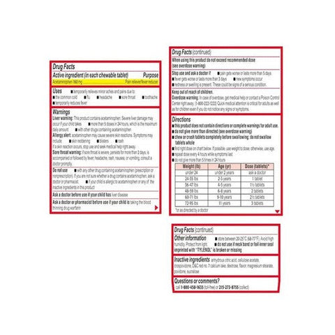 Tylenol, Children'S Pain + Fever Acetaminophen Chewable Tablets Grape, 160 Mg, 24 Tabs Tylenol