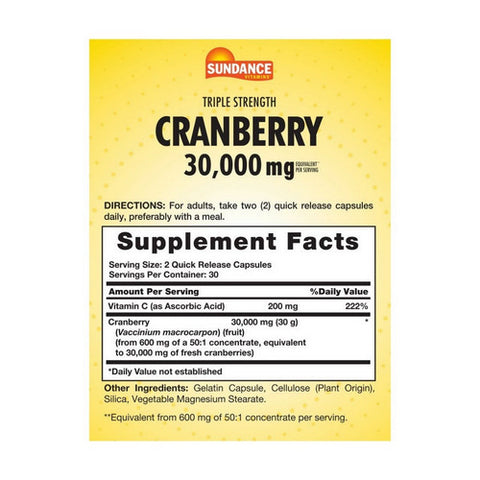 Sundance, Ultra Triple Strength Cranberry + Vitamin C Capsules, 60 Caps
