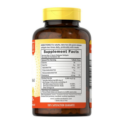 Sundance, Fish Oil Quick Release Softgels, 1000 mg, 120 Tabs