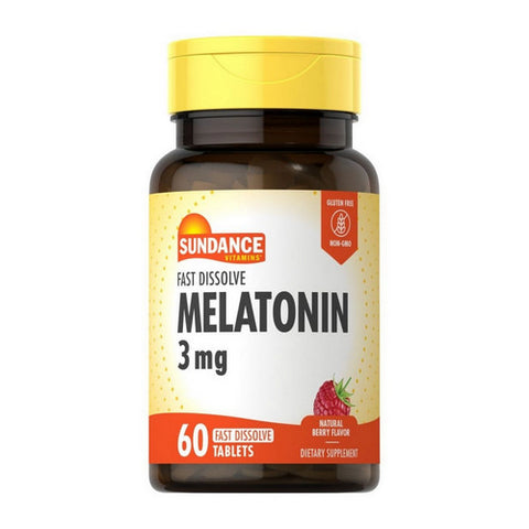 Sundance, Vitamins Melatonin Tablets Natural Berry Flavor, 3 mg, 60 Tabs