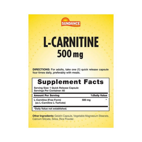 Sundance, L-Carnitine Quick Release Capsules, 500 mg, 60 Caps