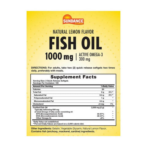 Sundance, Vitamins Fish Oil - Omega-3 Softgels Natural Lemon Flavor, 1200 mg, 200 Caps