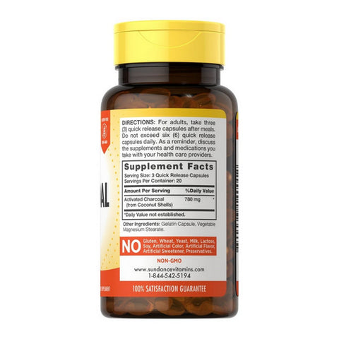 Sundance, Vitamins Activated Charcoal Quick Release Capsules, 260 mg, 60 Caps
