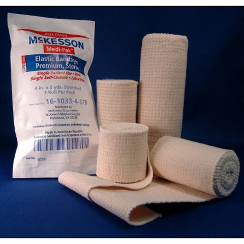 McKesson, Elastic Bandage 4 Inch X 5 Yard Single Hook and Loop Closure Tan 16-1033-4-STR, Count of 36