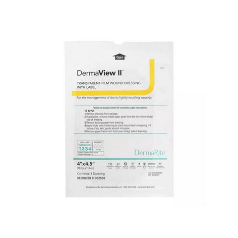 DermaRite, Transparent Film Dressing DermaView II Rectangle 4 X 4-1/2 Inch Frame Style Delivery With Label Ster, Box Of 50