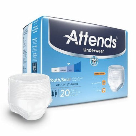Attends, Unisex Youth Absorbent Underwear Attends  Pull On with Tear Away Seams Small Disposable Moderate Abs, Case Of 4