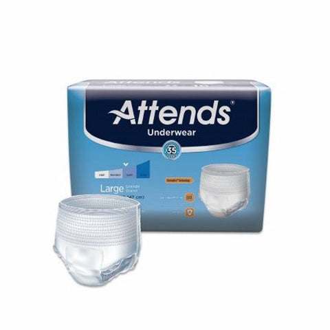 Unisex Adult Absorbent Underwear Attends  Pull On with Tear Away Seams Large Disposable Moderate Abs White Case of 72 by Attends