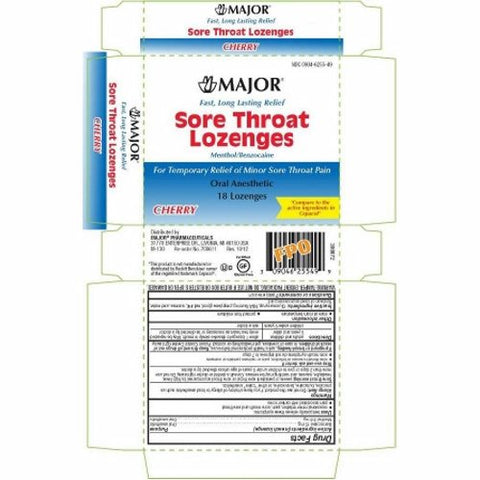 Sore Throat Relief Major  15 mg - 4 mg Strength Lozenge 18 per Box 1 Count by Major Pharmaceuticals