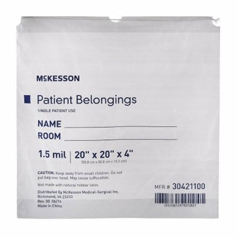 McKesson, Patient Belongings Bag McKesson 4 X 20 X 20 Inch Polyethylene Drawstring Closure White, Count of 250