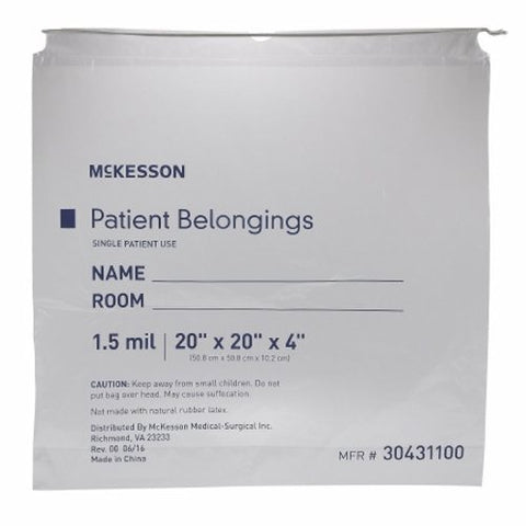 McKesson, Patient Belongings Bag McKesson 4 X 20 X 20 Inch Polyethylene Drawstring Closure Clear, Count of 250