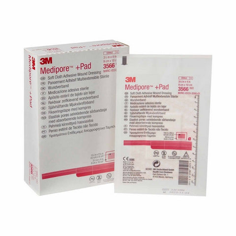 3M, Adhesive Dressing 3M Medipore 3-1/2 X 4 Inch Soft Cloth Rectangle White Sterile, Case Of 100