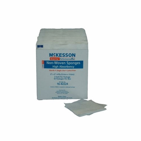 McKesson, NonWoven Sponge McKesson Polyester / Rayon 4-Ply 2 X 2 Inch Square Sterile, Box Of 50