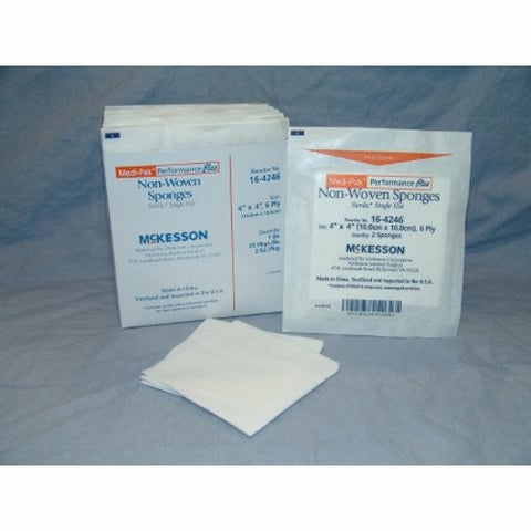 McKesson, Nonwoven Sponge 4 X 4 Inch 6-Ply Sterile 16-4246, Box Of 25