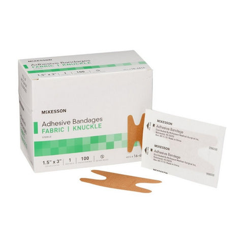 McKesson, Adhesive Strip 1-1/2 X 3 Inch Fabric Knuckle Tan Sterile 16-4814, Box Of 100