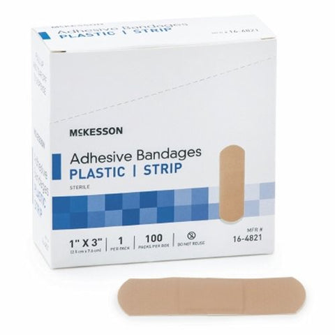 McKesson, Adhesive Strip 1 X 3 Inch Plastic Rectangle Tan Sterile 16-4821, Case Of 24