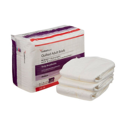 Cardinal, Unisex Adult Incontinence Brief Overnight Quilted Medium Disposable Heavy Absorbency, Count of 8