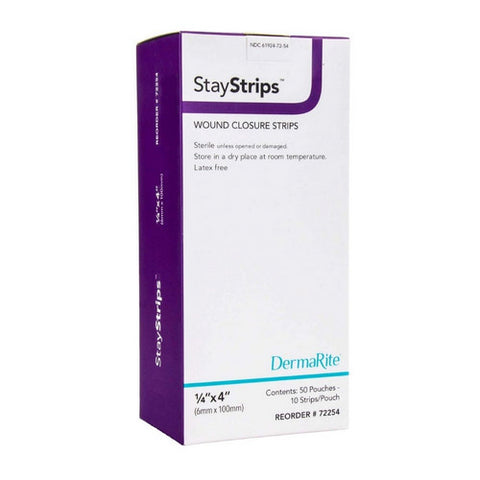 DermaRite, Skin Closure Strip StayStrips  1/8 X 3 Inch Nonwoven Material Flexible Strip White, Box Of 50